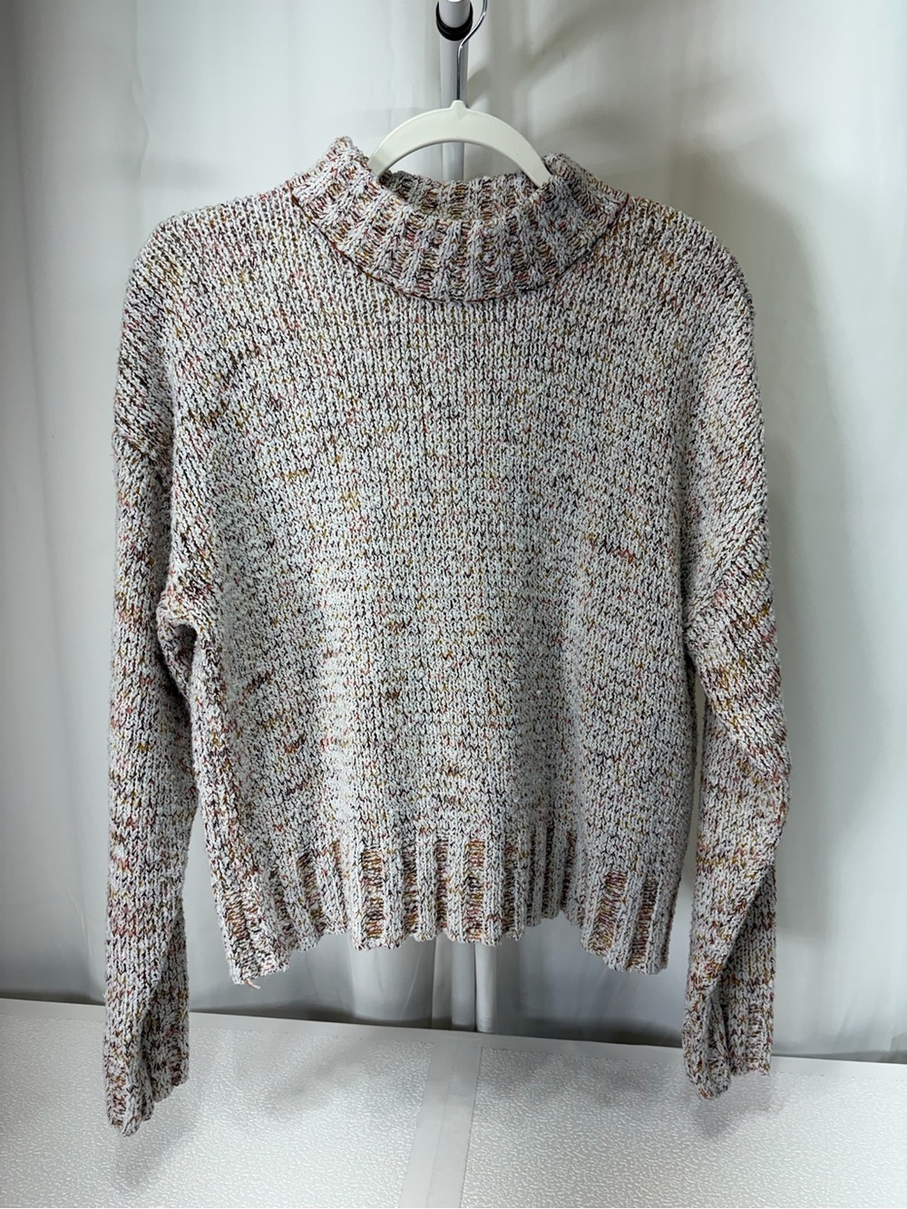 SO Marled Cowlneck Sweater in White with Brown & Tan Flecks 4304